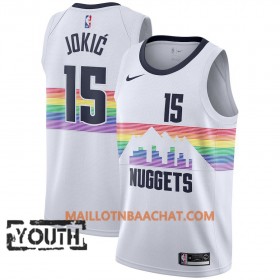 Maillot NBA Denver Nuggets Nikola Jokic 15 2018-19 Nike City Edition Blanc Swingman - Enfant